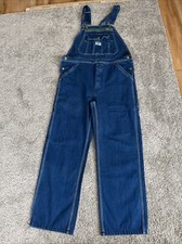 LIBERTY Overall Blue Denim Men  s Bibs Green Trim Zipper 32  X30  Excellent