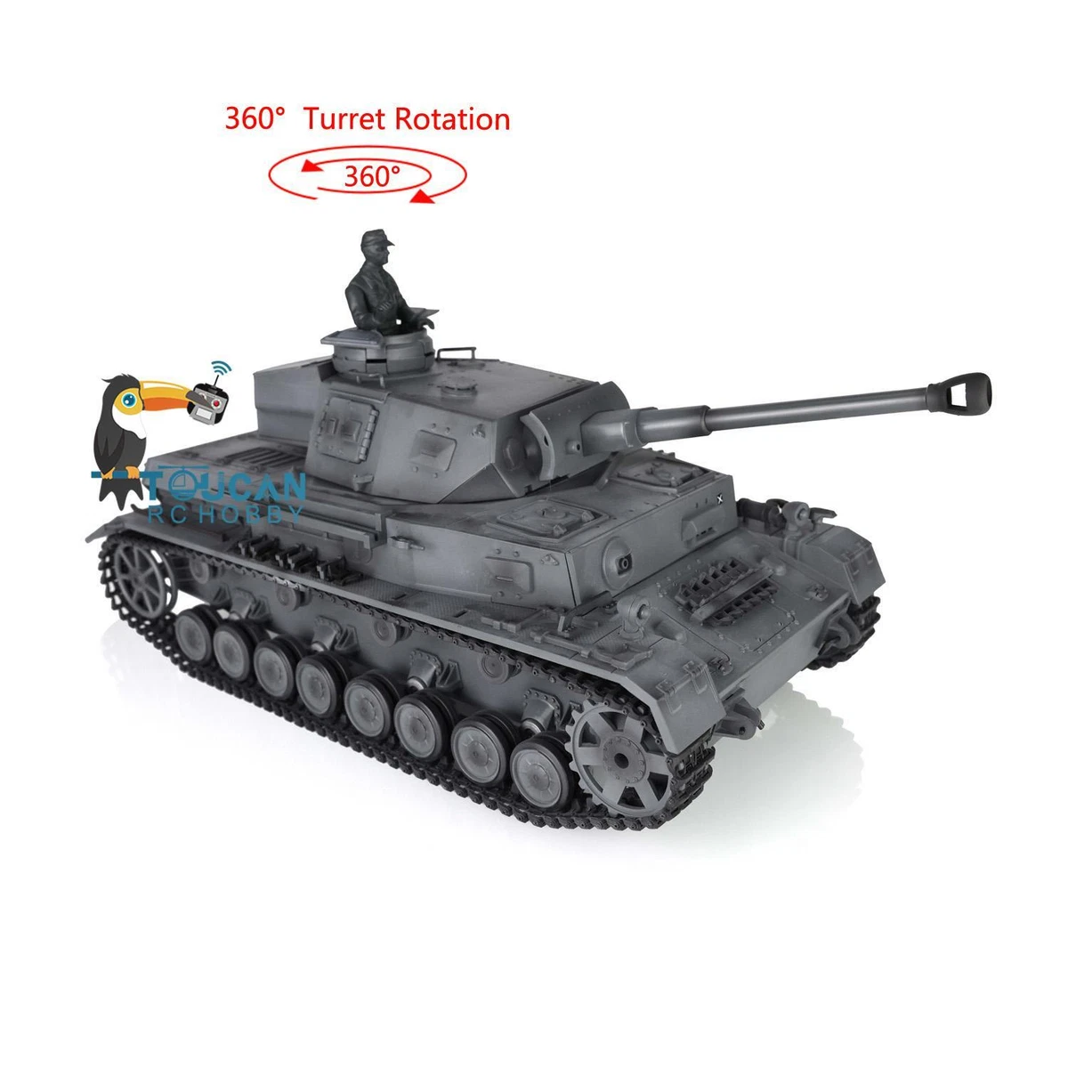 Henglong 1 16 Gray 7.0 Plastic German Panzer IV F2 RTR RC Tank 3859 360 Turret