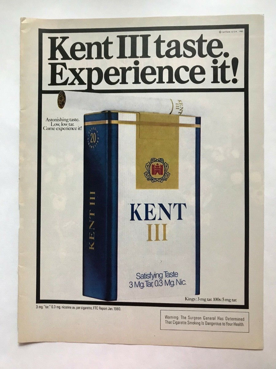 Kent III Cigarettes Vintage 1980 Print Ad