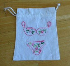 NEW Pretty Small Hand Embroidered Drawstring Bag - White Bikini