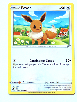 Eevee 205/264 (NM, Pokemon Card, Fusion Strike, 2021, Colorless