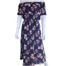 J for Justify Dress Woman's S Flit and Flare Floral Navy Blue Off the Shoulder