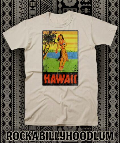 Retro Travel Tee T Shirt Hawaii State Pin Up Girl Hula Dancer Tiki Bar - Picture 2 of 9