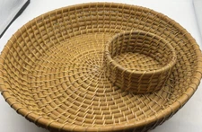Vintage large rattan chip and dip tray