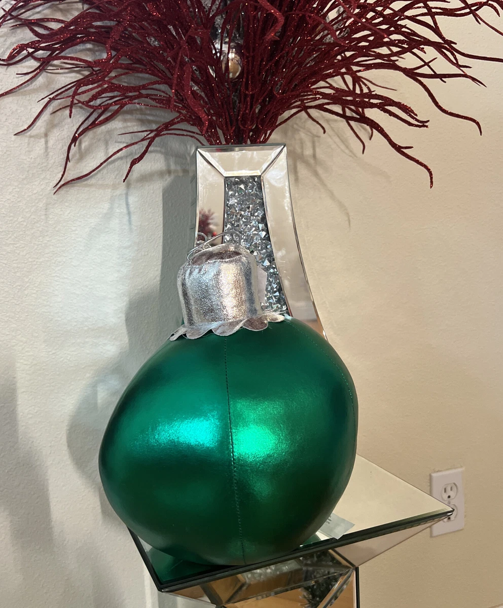 Metallic Green Ornament Pillow Christmas Decor Bulb Ball Shaped