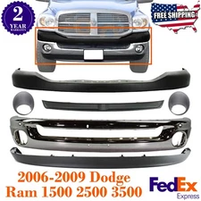 Front Bumper Chrome + Valance + Upper Cover + Bezels For 2006-2009 Dodge Ram