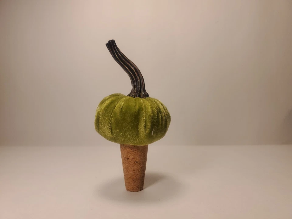 Otoño OTOÑO Acción de Gracias Terciopelo Verde Calabaza Botella de Vino Tapón Vacaciones Foto 3 de 4