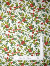 Christmas Fabric Joy Holly Swirls Berries Soft White Cotton Studio E By The Yard