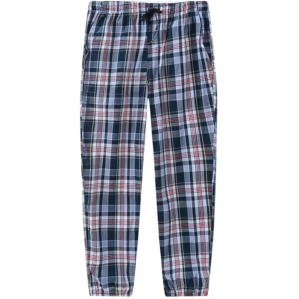 Mens Cotton Sleepwear Homewear Pajamas Indoor Lounge Button Fly Pocket