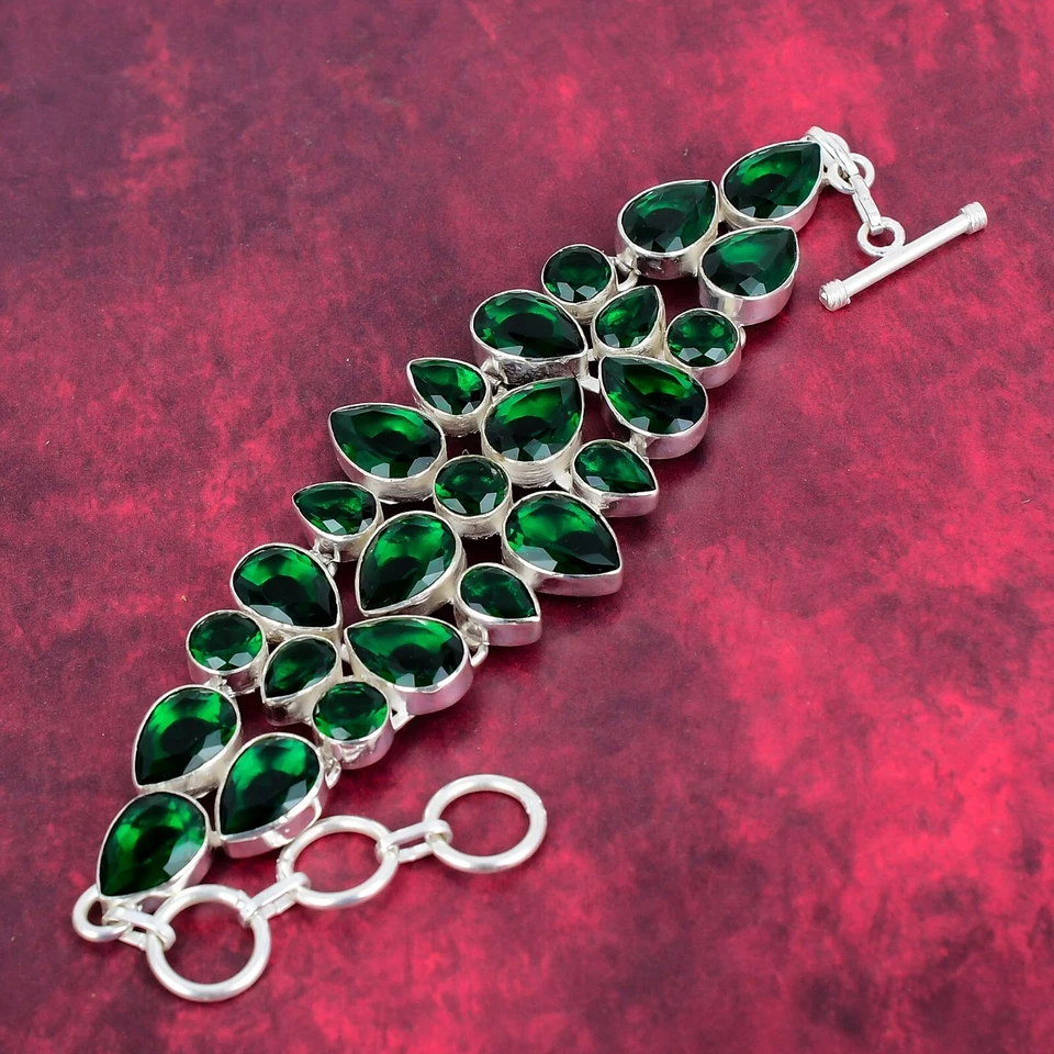 Chrome Diopside Gemstone Handmade 925 Sterling Silver Jewelry Bracelet For Women - Image 3 of 4
