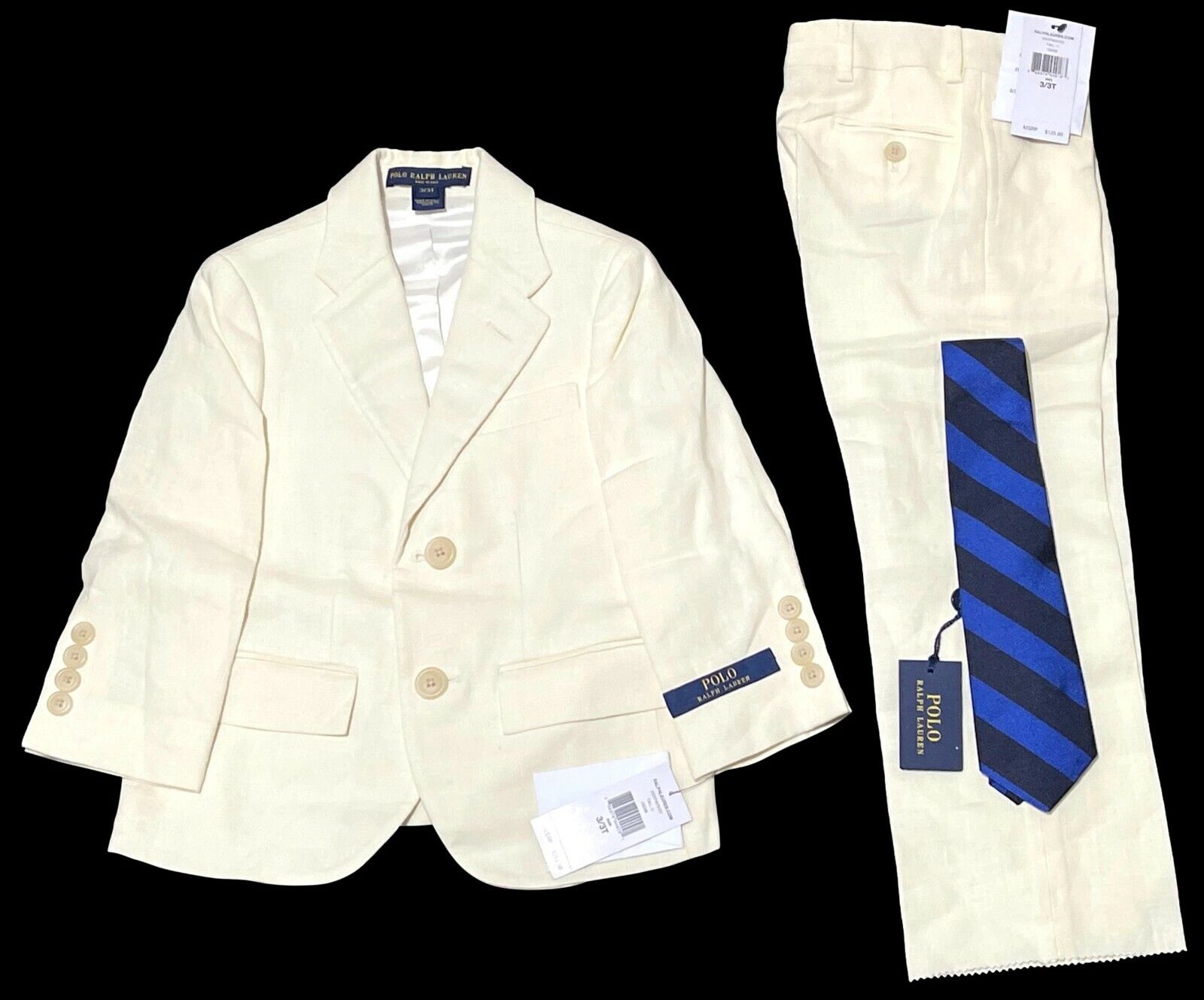 $440 Polo Ralph Lauren 100% Linen Suit With Tie Size 3T  Made In Italy Nieuwe hoogwaardige baan