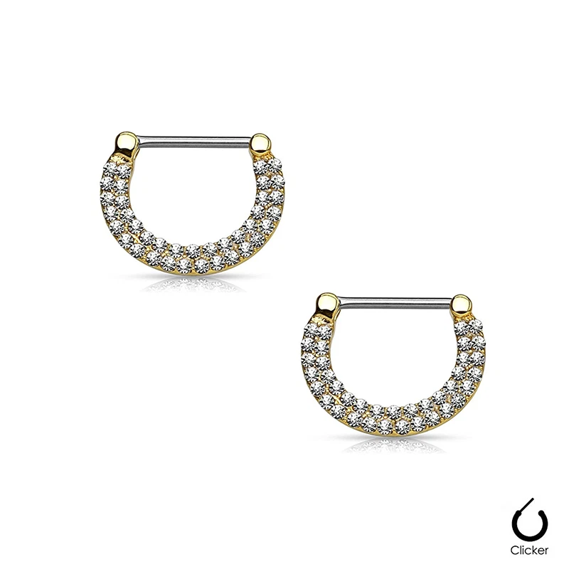Anillos para pezones Clickers enchapados en iones 16ga o 14ga con cristales pavimentados dobles 1 par Foto 4 de 4