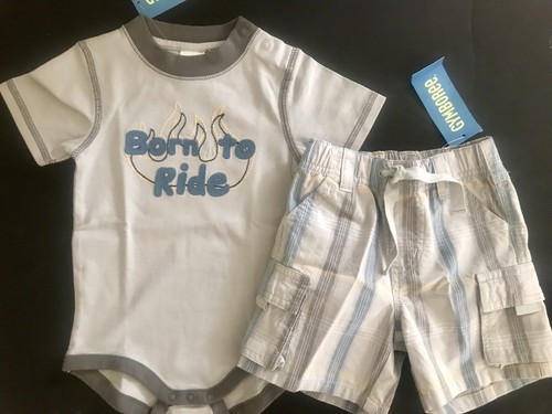 NWT 12-18 mos Gymboree STUNT MAN GRAY COTTON 2pc TOP & CARGO SHORTS born to ride - Picture 5 of 5