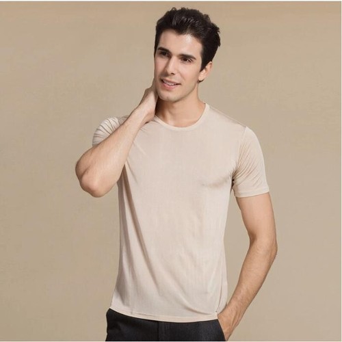 Men's 100% Mulberry Silk Knitted Crew Neck T Shirts Short Sleeve Undershirts - Picture 20 of 23