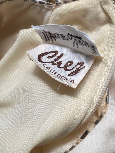 VTG 80s 90s Ivory Drop waist Sheath Deco Cocktail Dress CHEZ Neiman Marcus Sz S - Picture 12 of 12