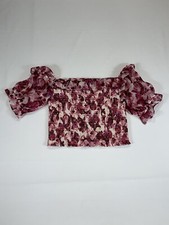 Express Women’s Crop Top XS Ruched Bodice Ruffle Off Shoulder Pink Floral NWT