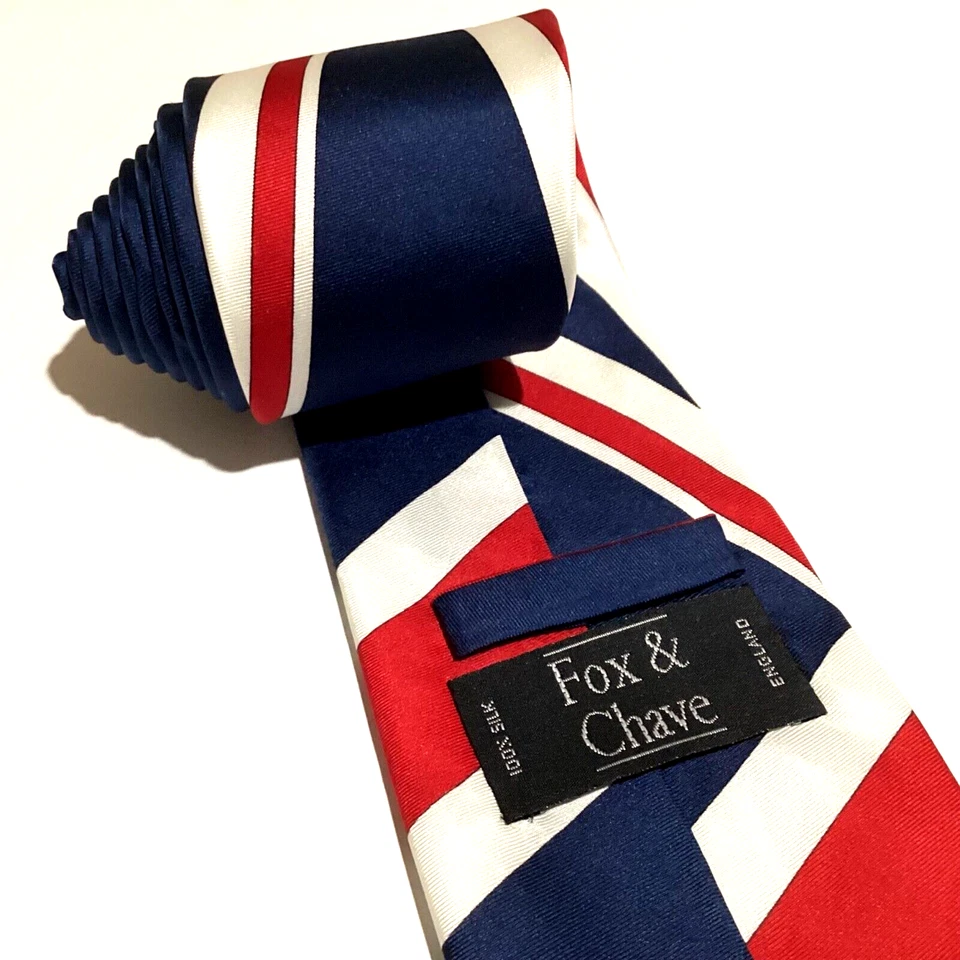 Corbata clásica Fox & Chave Silk Repp con patrón de bandera de Gran Bretaña hecha en Inglaterra Foto 3 de 4