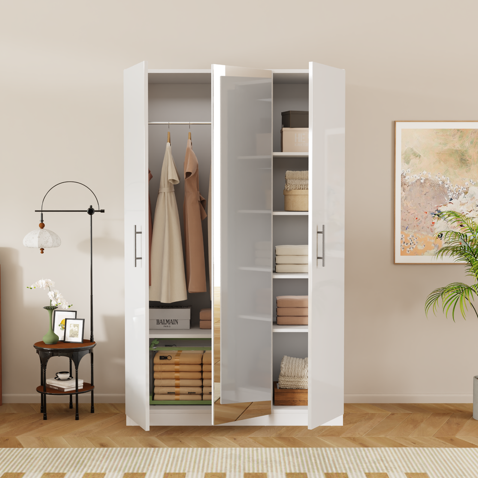 Mirrored 3 Door High Gloss White Wardrobe | eBay UK