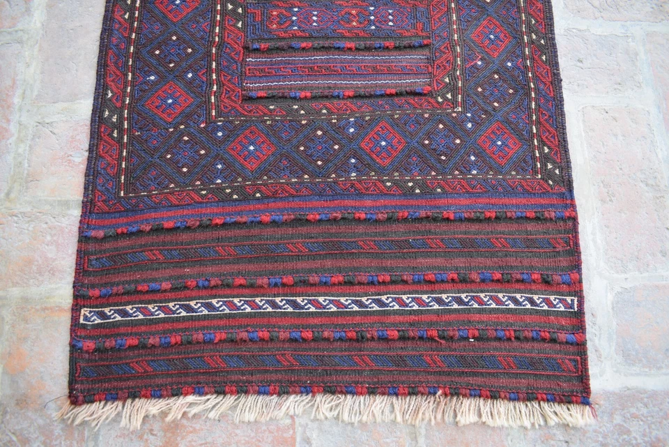 2x7 Vintage Handmade Runner Kilim Rug Afghan Oriental Antique Hallway Wool Kilim - Image 3 of 4