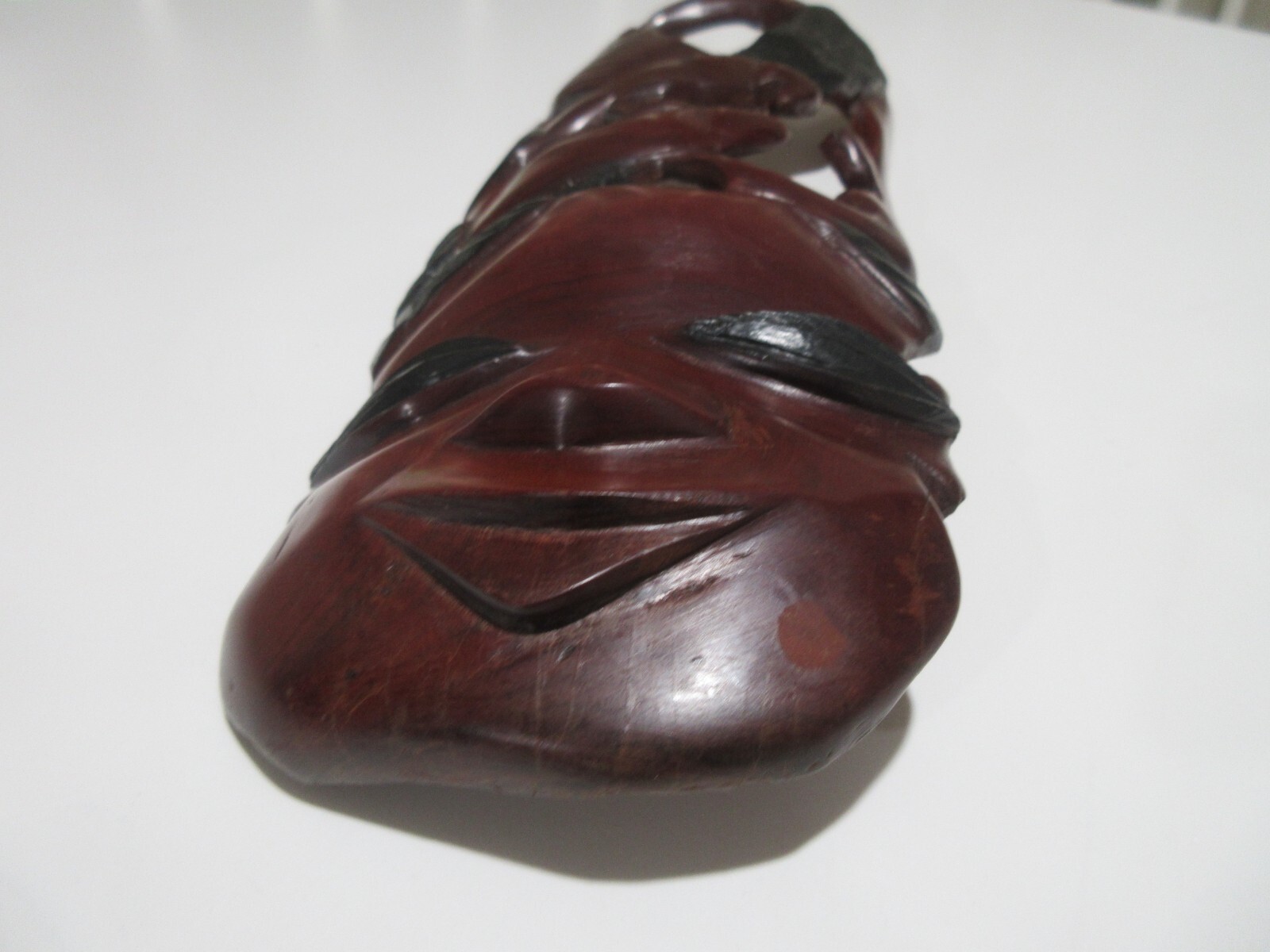 16" Hand Carved African Tribal Mask Ebony Wood Eagle Hunting Fish Snake Original