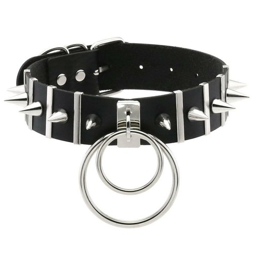 Collana girocollo punk pelle cuore girocollo borchie donna bigiotteria moda sal - Foto 14 di 45