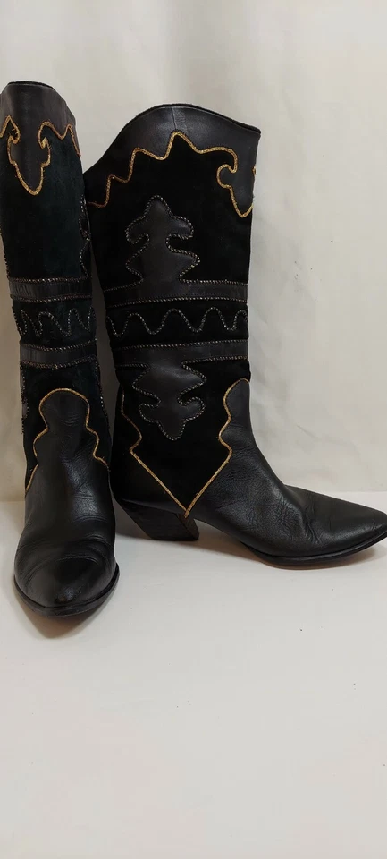 Pazzo Mujer Cuero Suave Negro y Gamuza con Borde Dorado Talla 8 1/2 M Foto 2 de 4