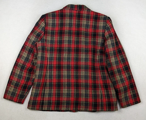 REQUIREMENTS VTG Womens Blazer Jacket Size 16 Red Gray Plaid Wool Blend Full Zip - Picture 7 of 8