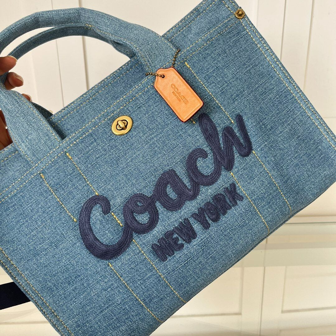 COACH Cargo tote bag handbag 26 large Size denim indigo