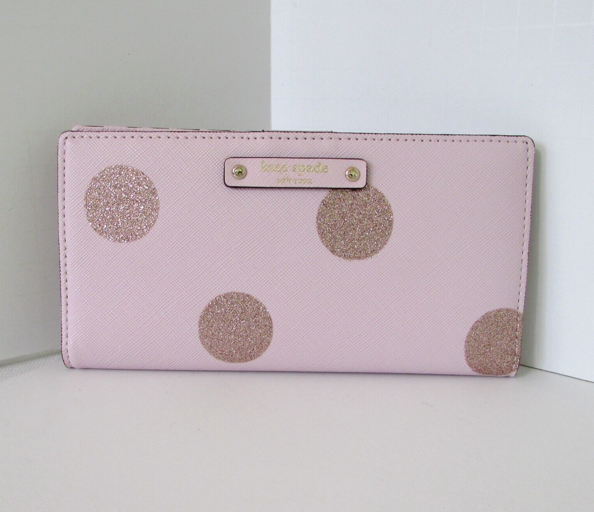 Kate Spade Haven Lane Stacy Glitter Dot Pink Plum Dawn Bifold Wallet NWT