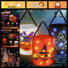 LED Light Up Halloween Trick or Treat Bags - 3 Pack Glow in the Dark Buckets