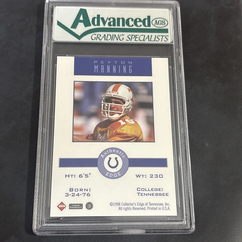 Collectors Edge Peyton Manning 1998 Día del Draft Conmemorativo AGS 10 Gem Rookie Foto 4 de 4