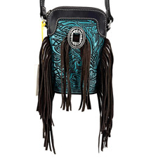 NEW Shyanne Turquois Tooled Cell Phone Crossbody Bag Purse Concho Fringe Cowgirl