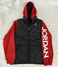 Air Jordan Jacket Black Red Youth Sz Medium 10-12 Full Zip Boys Hood Puffer