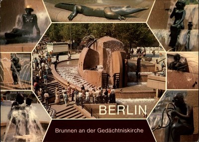 Brunnen an der Gedachtniskirche Berlin vintage postcard e554