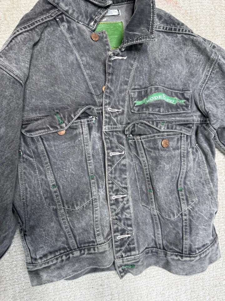 CODE BLEU vintage 80s black acid wash denim trucker jacket Size S Punk Rocker - Image 3 of 4