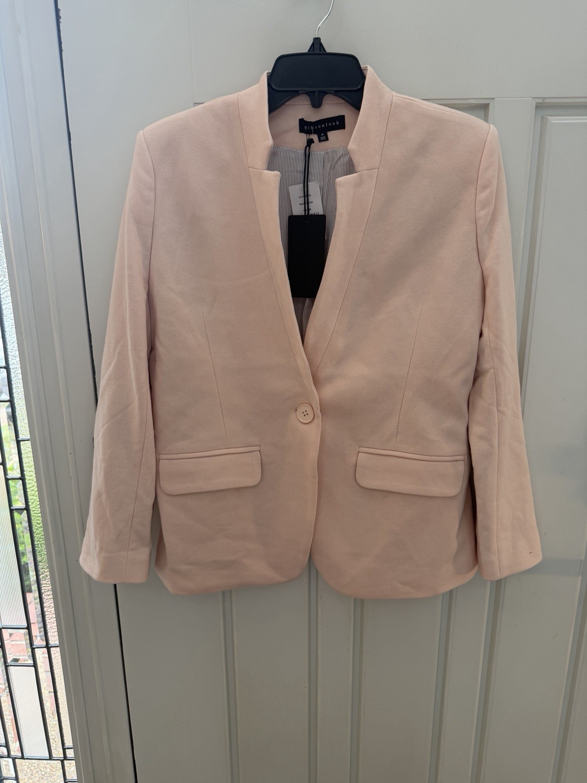GIBSONLOOK Women Notch Collar Blazer, Open Front Knit Jacket - Pearl Blush - M