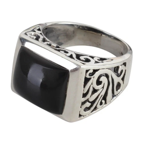 Onyx single stone ring, 'Disguise' - product listing photo
