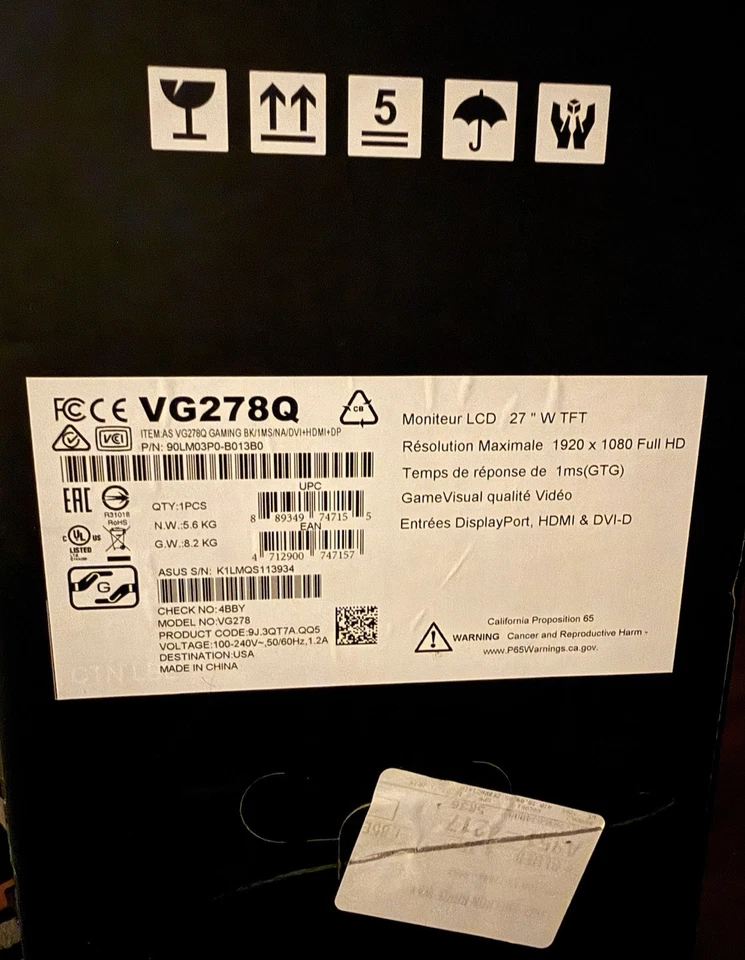 ASUS VG278Q 27" 1080p 144hz Gaming Monitor - Black - Image 2 of 4