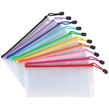 10 Pack Mesh Zipper Pouch Document Waterproof Zip File Bags Plastic Pencil Po...