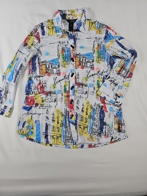 Ali Miles Abstract City Scape Tunic Top Blouse Lagenlook Wearable Art size  XS