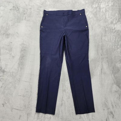 #ad NEW Anne Klein Pants Womens L Blue Twill Slim Ankle Pull On Stretch Office $49.99