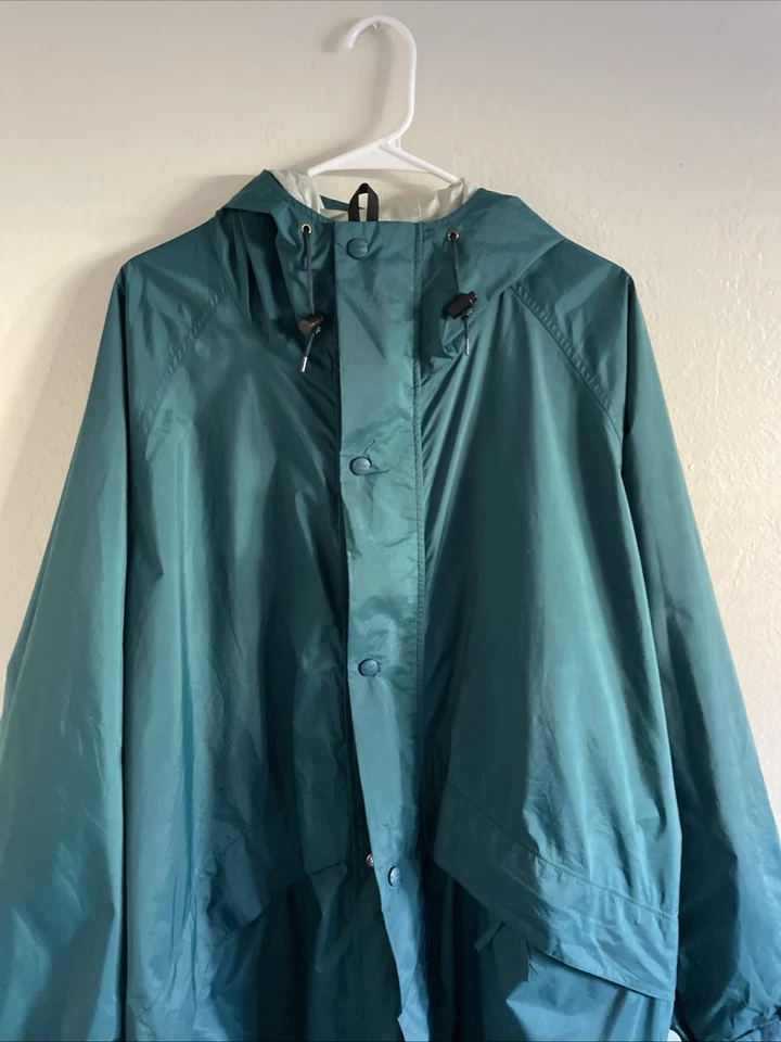 Vintage L.L. Bean Hombre Stowaway Capucha Verde Chaqueta de Lluvia Larga, 2XL Foto 4 de 4