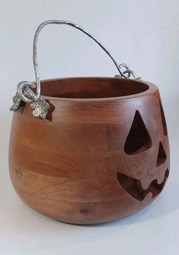 Martha Stewart Jumbo Wooden Halloween Pumpkin Jack O Lantern Candy Bowl, New - Picture 3 of 4