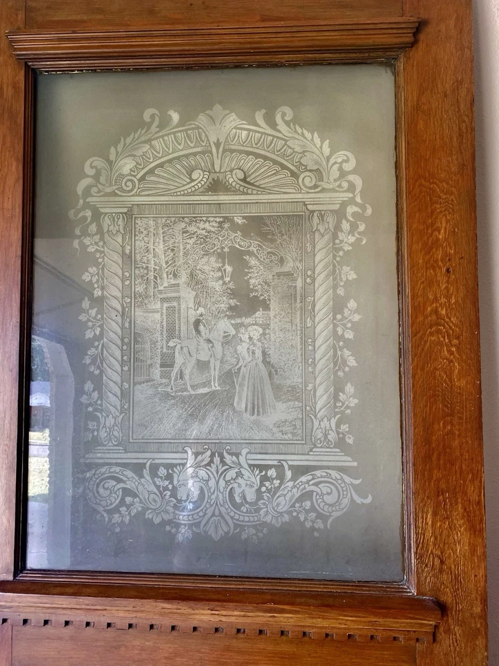 "Puerta de madera antigua con precioso vidrio grabado 32"" por 79"" repintada excelente estado" Foto 4 de 4