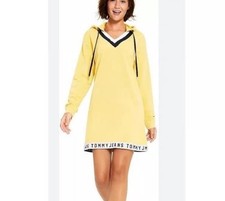 Tommy Hilfiger Dress Womens Adult Large Yellow Hooded Logo Long Sleeve jumper
