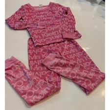 Calvin Klein Kids Girls Pink Velvet All Over Logo Pajama Set Size 6 Cozy Soft