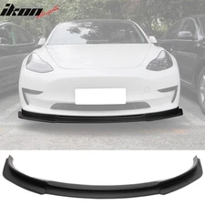 Fits 17-23 Tesla Model 3 IKON V4 Style 3PCS Front Bumper Lip Matte Black ABS
