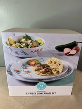 New In Box Martha Stewart 12 Piece Dragonfly Melamine Dinnerware Set (Lot 2)