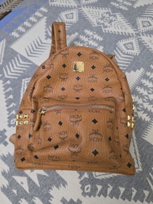 Authentic MCM Visetos Monogram Print Studded Cognac Back Pack- Pre Owned