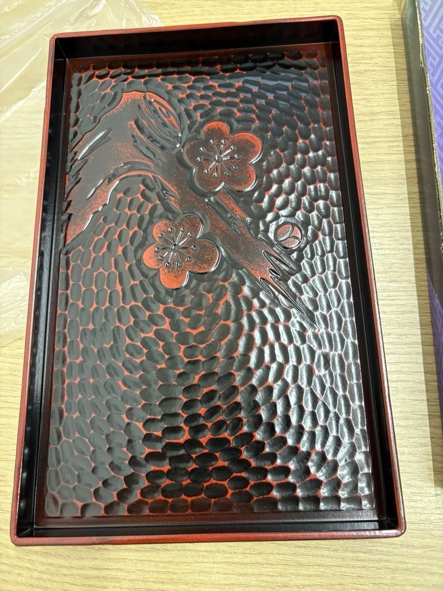 Kamakura-bori Style Lacquerware Tray with Plum Blossom Pattern Traditional Craft